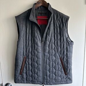 Isaia Charcoal Quilted Leather Wool Vest